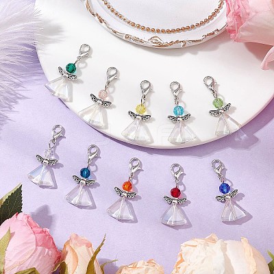 10Pcs 10 Colors Glass Angel Pendant Decoration HJEW-JM02815-1