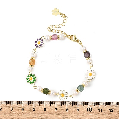 Brass Enamel Flower Link Chain Bracelets for Women BJEW-JB14164-1