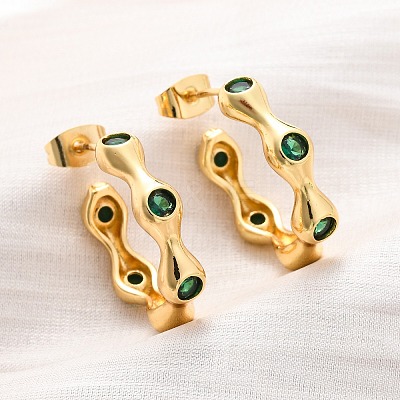 Green Cubic Zirconia Round Stud Earrings EJEW-F314-06G-1