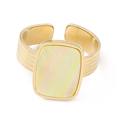 Ion Plating(IP) Natural Shell Rectangle Open Cuff Ring STAS-E125-05G-1