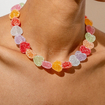 Resin Jelly Heart Beaded Necklaces FS-WGF46B0-01-1