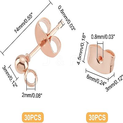 30Pcs 304 Stainless Steel Ball Stud Earring Post STAS-UN0028-92-1