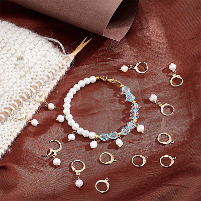 Natural Freshwater Pearl Pendant Locking Stitch Markers HJEW-AB00148-1