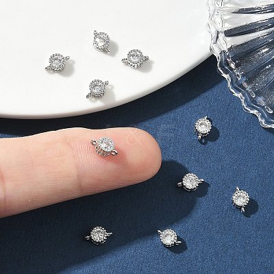 SHEGRACE Brass Pave Clear Cubic Zirconia Flat Round Connector Charms XGRQ3D158-499P-1