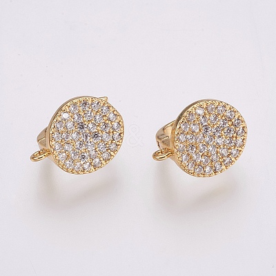 Brass Micro Pave Cubic Zirconia Hoop Earring Findings with Latch Back Closure ZIRC-K075-24G-1