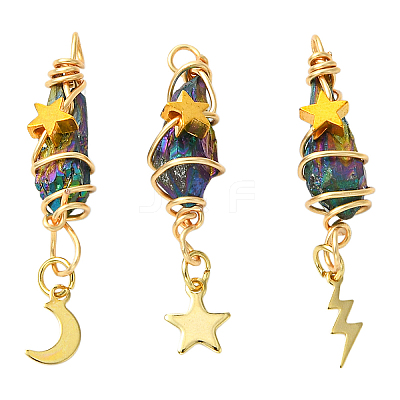 3Pcs 3 Styles Electroplated Natural Quartz Crystal Pendants PALLOY-YW00079-04-1