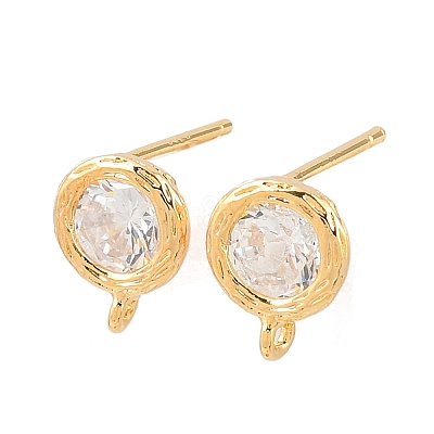 Brass Micro Pave Clear Cubic Zirconia Stud Earring Findings KK-Z133-01G-01-1