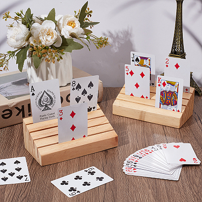 Pine Wooden Slant Back Playing Cards Slotted Holder ODIS-WH0079-071-1