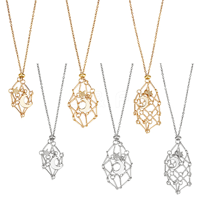 6Pcs 6 Styles 304 Stainless Steel Cable Chain Empty Macrame Pouch Necklace Making NJEW-WR00009-1