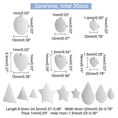 30Pcs 15 Style 304 Stainless Steel Pendants STAS-DC0001-07-1