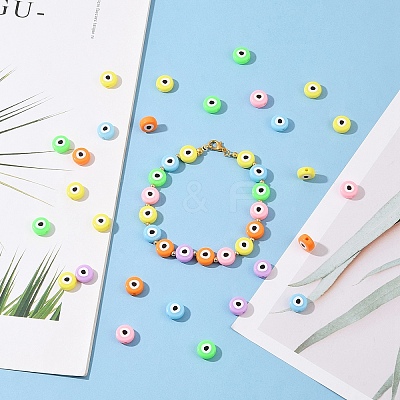 120Pcs 6 Colors Opaque Printed Acrylic Beads OACR-YW0002-43-1