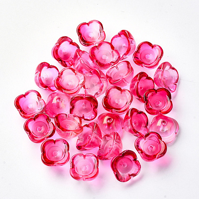 4-Petal Transparent Spray Painted Glass Bead Caps X-GGLA-S054-009B-02-1