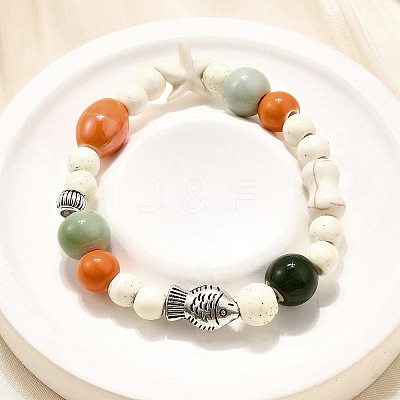 Porcelain Beads & Synthetic Howlite Beads Stretch Bracelets for Women BJEW-D307-02B-1
