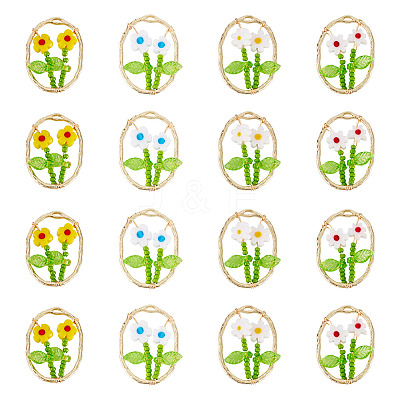 16Pcs 4 Colors Glass Seed Beaded & Handmade Millefiori Glass Pendants FIND-TA0009-56-1