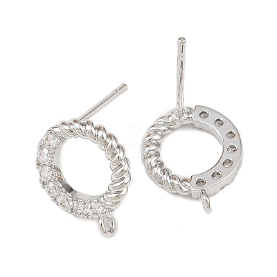 Brass Micro Pave Clear Cubic Zirconia Ring Stud Earring Findings KK-Z133-02P-02-1