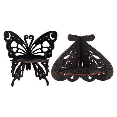 2Pcs 2 Styles Butterfly Shape Wood Candle Holder DJEW-DR0001-03-1