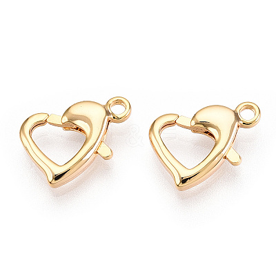 Brass Heart Lobster Claw Clasps KK-N254-16G-1