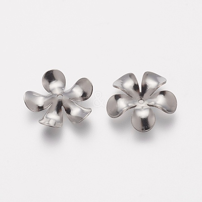 Tarnish Resistant 5-Petal 304 Stainless Steel Flower Bead Caps STAS-L205-09C-1