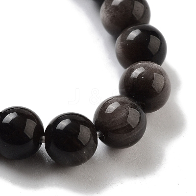 Round & Cat Head Natural Obsidian Beaded Stretch Bracelets for Women BJEW-K251-03F-1