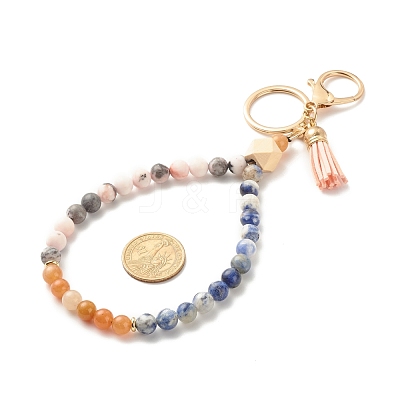 Wood & Gemstone Beaded Bracelet Wristlet Keychains KEYC-JKC00299-1