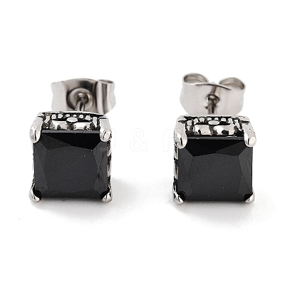 Square 316 Surgical Stainless Steel Pave Cubic Zirconia Stud Earrings for Women Men EJEW-Z050-03A-AS-1