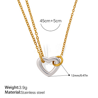 Duo Tone 304 Stainless Steel Heart Pendant Necklaces for Women FS-WGDA821-01-1