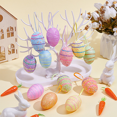 2 Sets 2 Styles Easter Egg Foam Glitter Powder Pendant Decorations AJEW-SP0004-78B-1