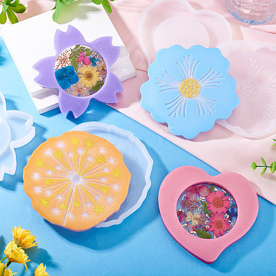 4Pcs 4 Styles Cup Mat Silicone Molds SIL-BG0001-01-1