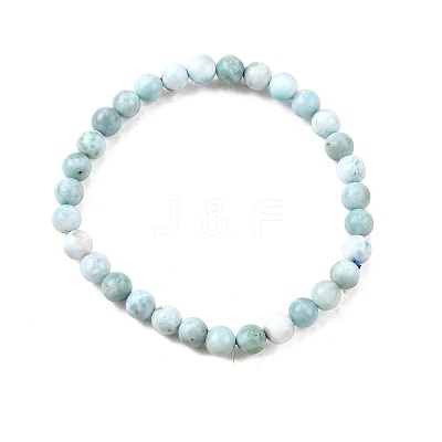 Natural Larimar/Pectolite Round Beaded Stretch Bracelet BJEW-A120-01A-1