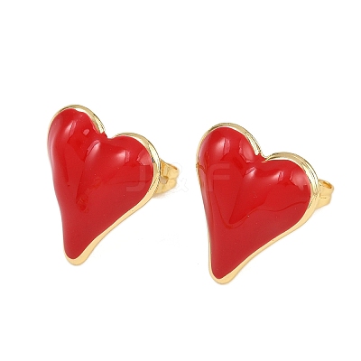 Brass Heart Stud Earrings EJEW-C152-05B-1