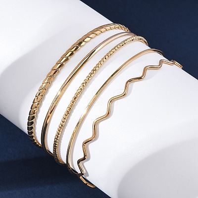 5Pcs 304 Stainless Steel Bangle Set for Women BJEW-S162-01C-G-1
