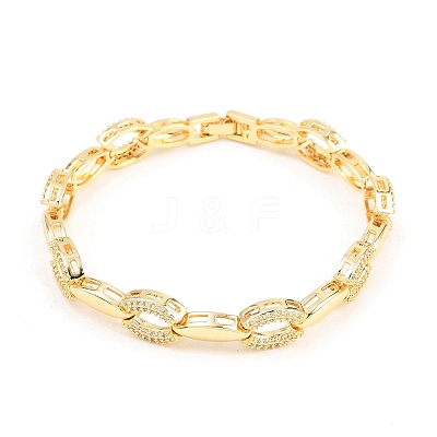 Oval Brass Micro Pave Clear Cubic Zirconia Link Chain Bracelets for Women BJEW-T025-03B-G-1