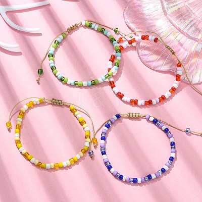 Glass Seed Braided Bead Bracelet for Women BJEW-JB09656-1