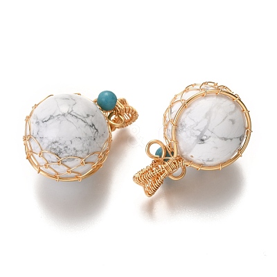Natural Howlite & Turquoise Pendants X-G-B001-02G-O-1
