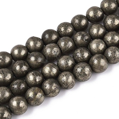 Natural Pyrite Beads Strands G-S249-01-8mm-1