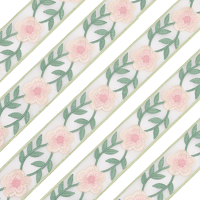 5 Yards Chinese Style Embroidery Organza Ribbons OCOR-FG0002-18-1