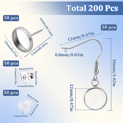 50Pcs 304 Stainless Steel Earring Hooks & 50Pcs Stud Earring Findings STAS-SC0008-68-1
