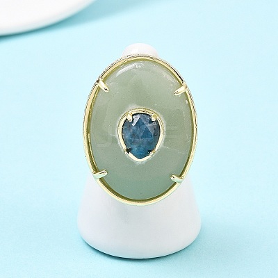 Natural Green Aventurine & Apatite Oval Cuff Rings G-P599-01G-02-1
