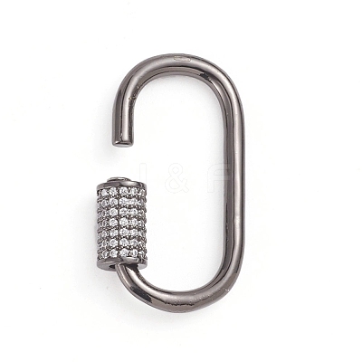 Brass Micro Pave Clear Cubic Zirconia Screw Carabiner Lock Charms ZIRC-E164-10B-1