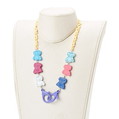 Printed Elephant Natural Dyed Wood Beaded Necklaces NJEW-JN03527-1