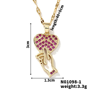 Brass Micro Inlaid Cubic Zirconia Heart with Hand Pendant Elegant Fashion Necklaces for Women DA5797-1-1