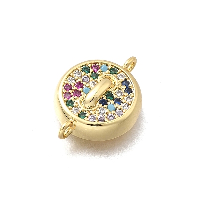 Brass Micro Pave Cubic Zirconia Flat Round Links Connector Charms KK-D431-081G-02-1