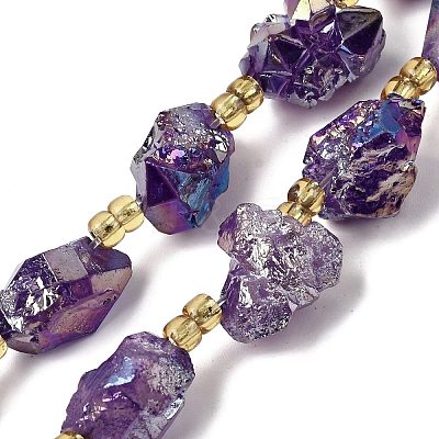 Electroplated Raw Rough Natural Amethyst Beads Strands G-Z131-J02-13-1