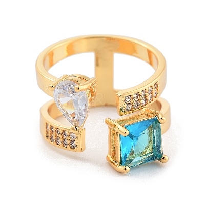 Brass with Cubic Zirconia Open Cuff Rings RJEW-B053-02-1