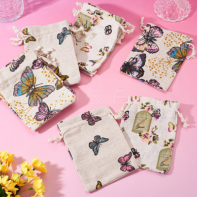 15Pcs 3 Styles Butterfly Printed Polycotton(Polyester Cotton) Packing Pouches Drawstring Bags ABAG-TA0002-14-1