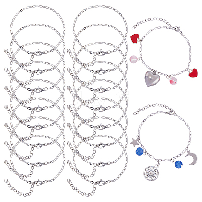 18Pcs 304 Stainless Steel Flat Cable Chain Bracelets Set for Men Women BJEW-SC0001-22-1