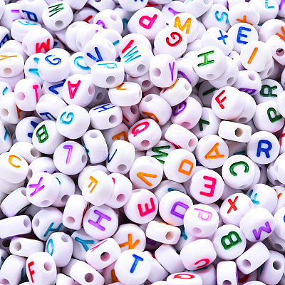 1 Bag 1200Pcs Opaque Acrylic Flat Round with Letter & Heart Beads DIY-YW0002-32-1
