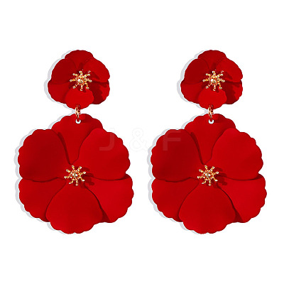 Flower Baking Paint Alloy Dangle Stud Earrings FS-WG1427E-04-1
