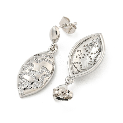 Leaf Brass Pave Clear Cubic Zirconia Dangle Stud Earrings EJEW-M258-37P-1