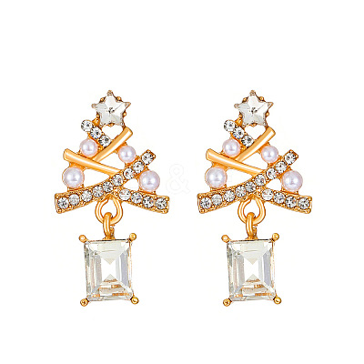 Alloy Rhinestone Christmas Tree Stud Earrings WH-WG35C52-01-1